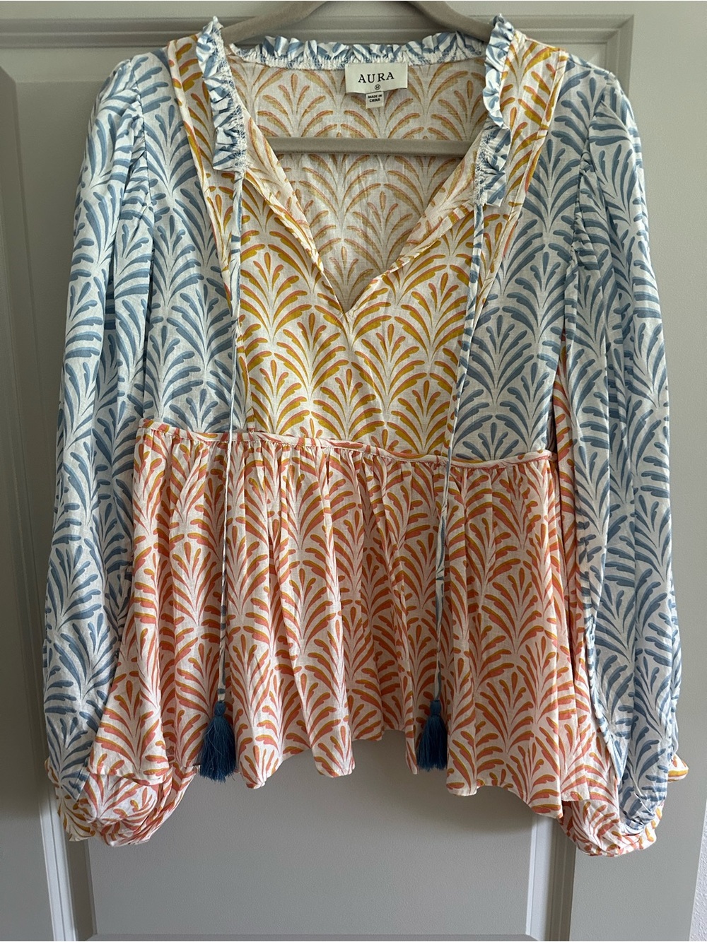 AURA Multicolor Printed Tunic Top - Blue, Yellow & Coral